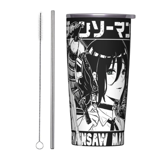 Chainsaw Man Insulated Tumbler with Straws Stainless Steel Coffee Mugs Double Wall Bottle Cup, 20oz