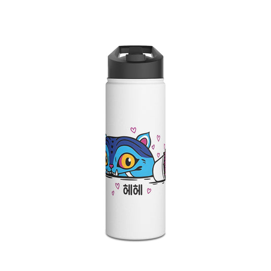 K-pop Demon Hunters - Derpy Cat Stainless Steel Water Bottle — Cute Korean ‘헤헤’ Peeking Design
