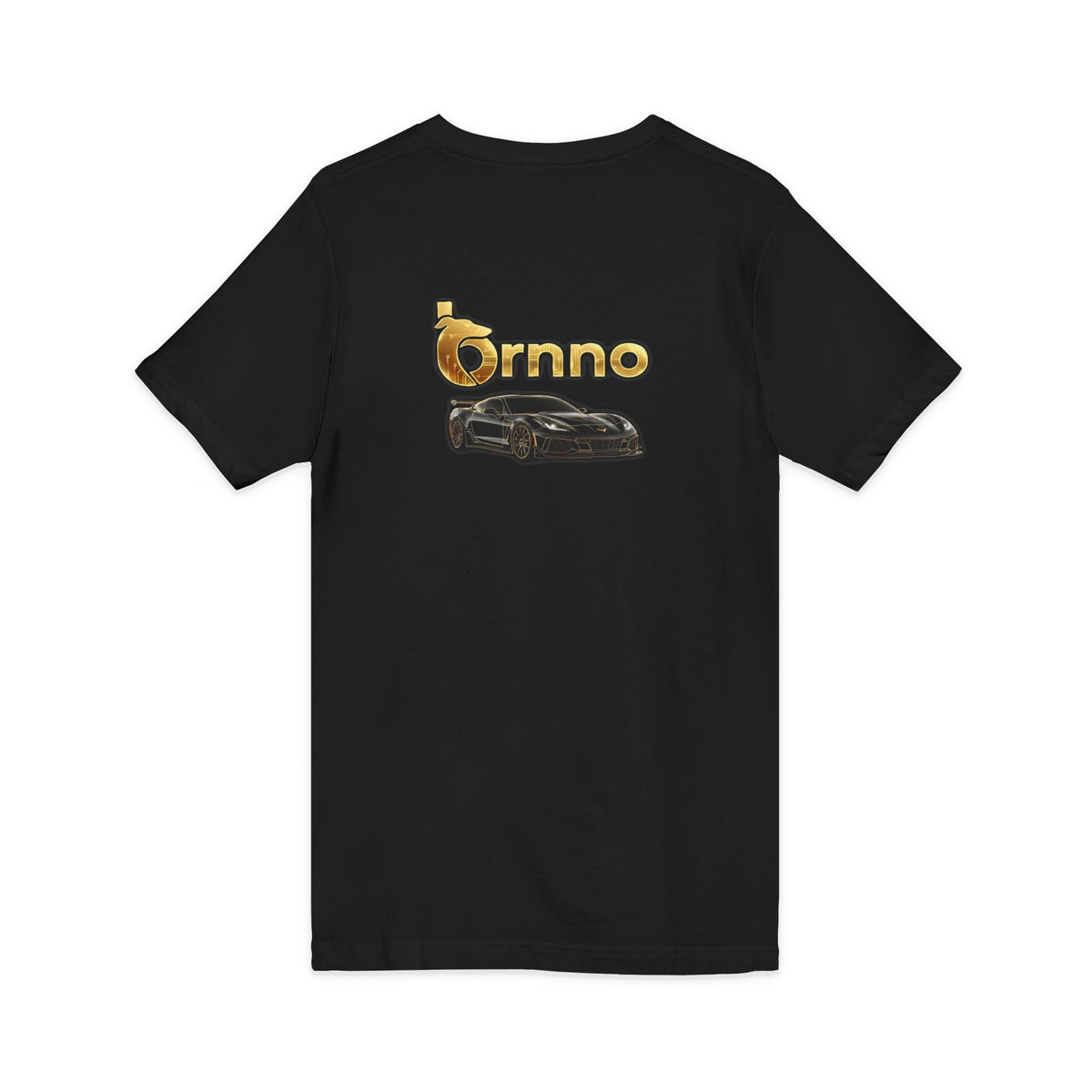 Luxury Gold 'Brnno' V-Neck Tee with Sports Car Graphic