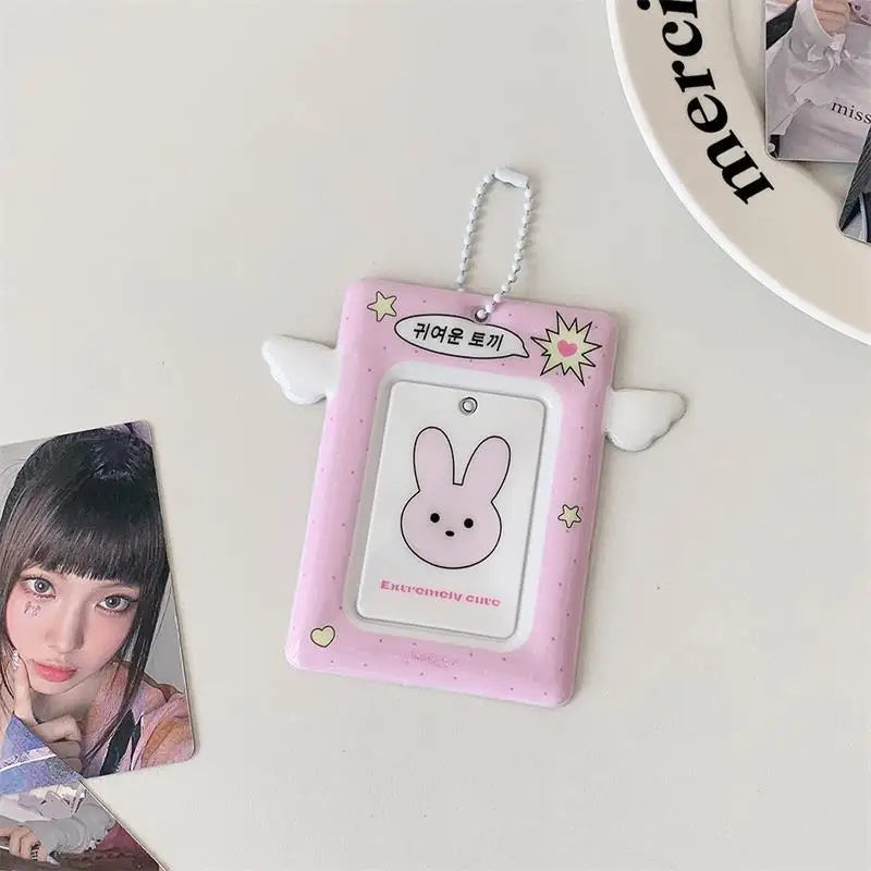 3" Photo Card Holder with Wings - Cute PVC Display Sleeve for K-Pop Collection, ID & & Campus Card〔YY33〕
