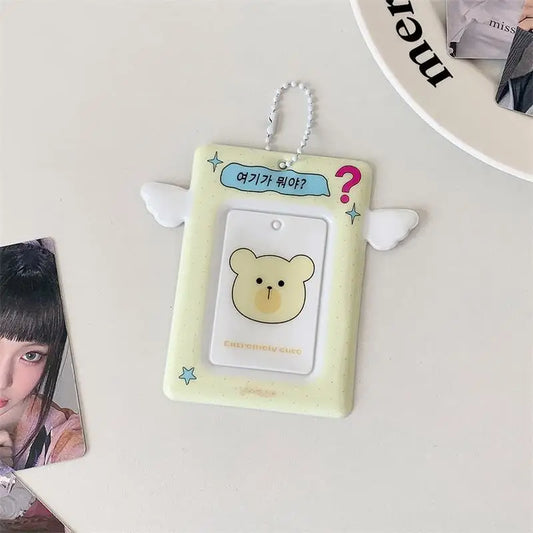 3" Photo Card Holder with Wings - Cute PVC Display Sleeve for K-Pop Collection, ID & & Campus Card〔YY33〕