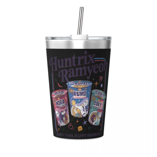 Saja Boys Demon Kpop Demon Hunters Tumbler With Straw For Kids Stainless Steel Travel Mug Double Wall Vacuum Insulated 12oz