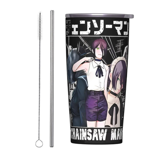 Chainsaw Man Insulated Tumbler with Straws  Stainless Steel Coffee Mugs Double Wall Bottle Cup, 20oz