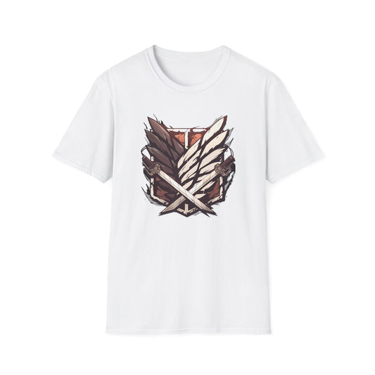 Anime Scout Emblem T-Shirt — Dark Silhouette & Feather Crest Graphic Tee