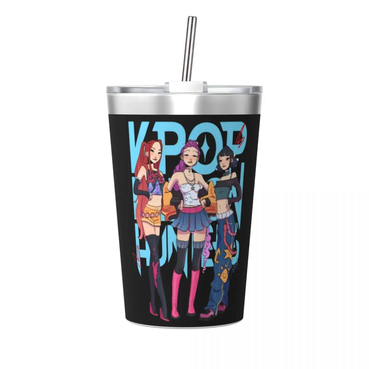 Kpop Demon Hunters Saja Boys 12oz Tumbler Stainless Steel Double Wall Vacuum Insulated Mug Cups With Straw for Cold Hot