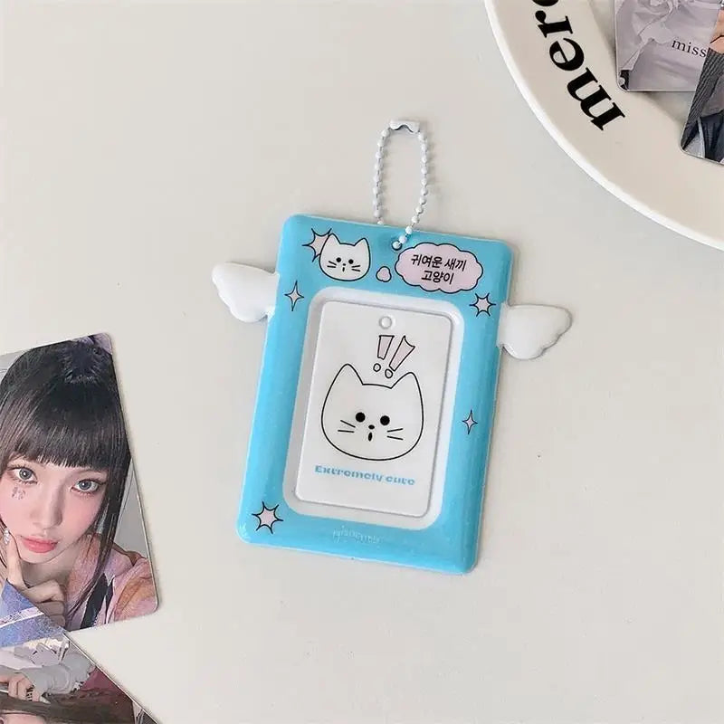 3" Photo Card Holder with Wings  - Cute PVC Display Sleeve for K-Pop Collection, ID & & Campus Card〔YY33〕