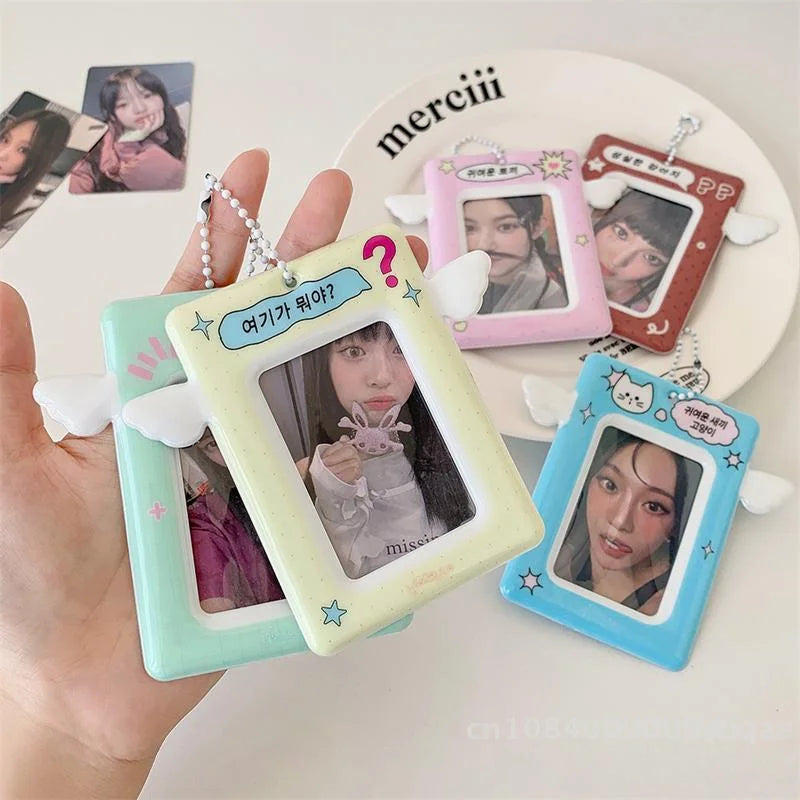 3" Photo Card Holder with Wings  - Cute PVC Display Sleeve for K-Pop Collection, ID & & Campus Card〔YY33〕
