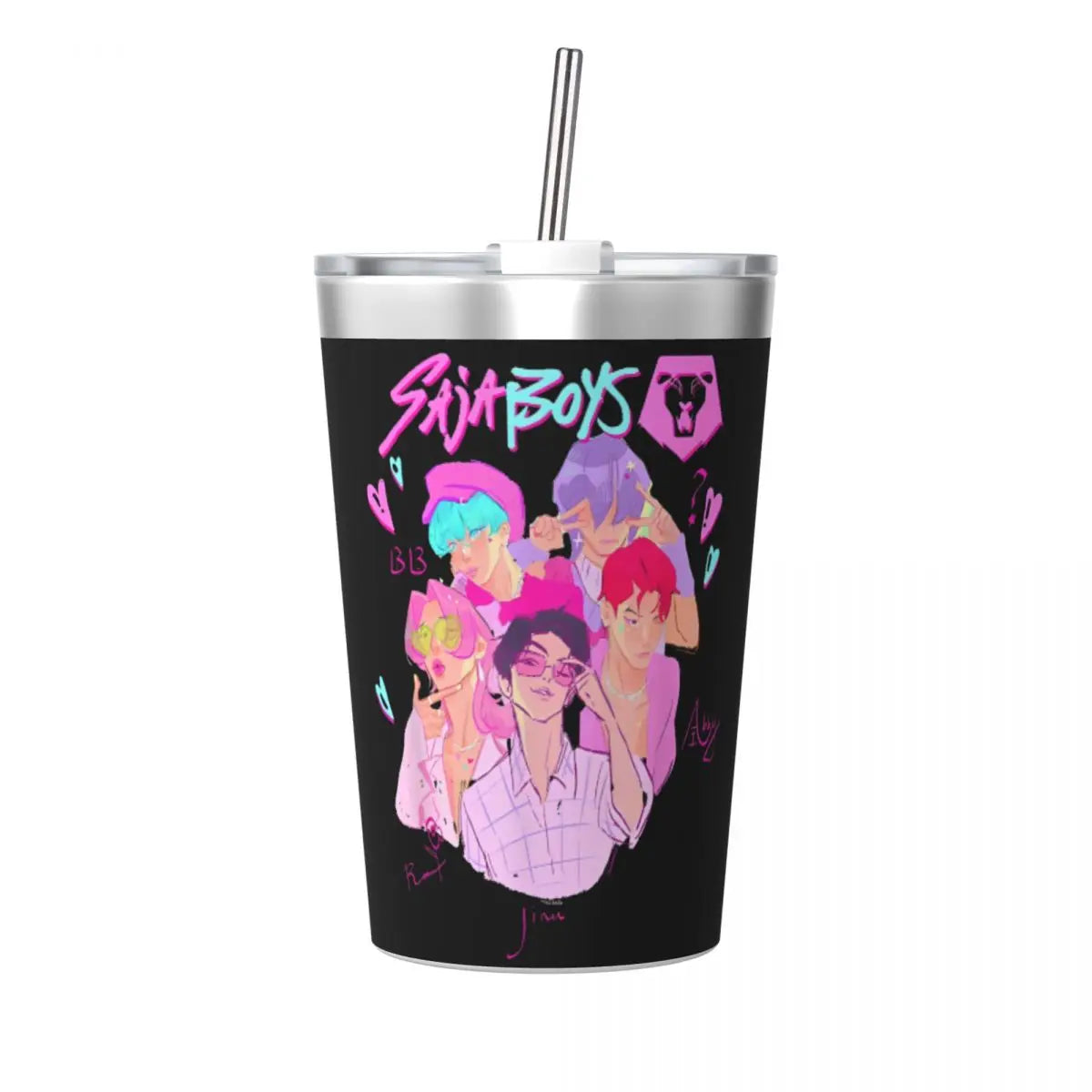 Kpop Demon Hunters Saja Boys 12oz Tumbler Stainless Steel Double Wall Vacuum Insulated Mug Cups With Straw for Cold Hot