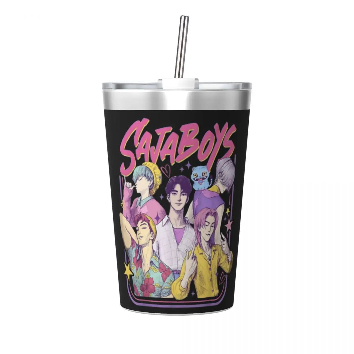 Kpop Demon Hunters Saja Boys 12oz Tumbler Stainless Steel Double Wall Vacuum Insulated Mug Cups With Straw for Cold Hot