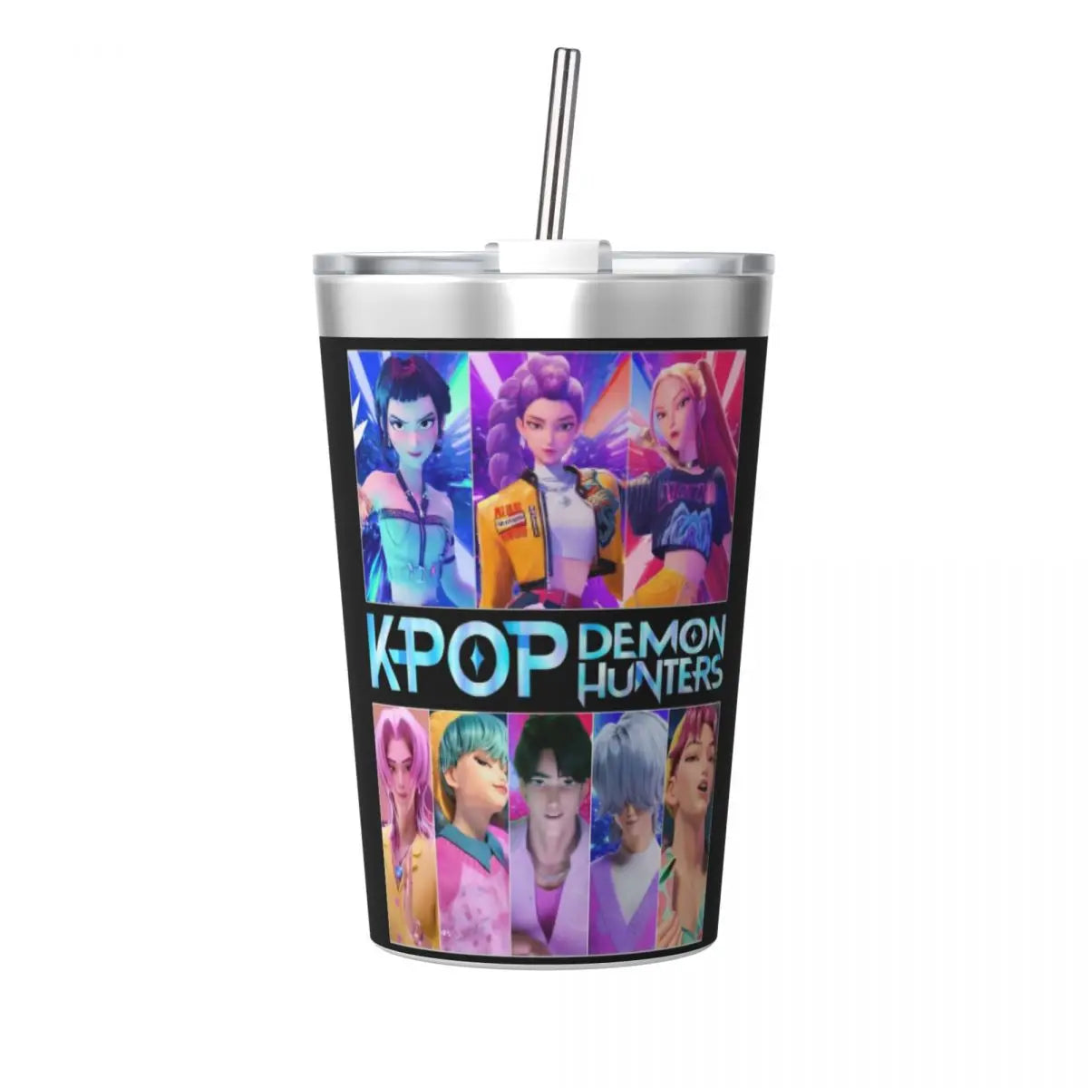 Saja Boys Demon Kpop Demon Hunters Tumbler With Straw For Kids Stainless Steel Travel Mug Double Wall Vacuum Insulated 12oz
