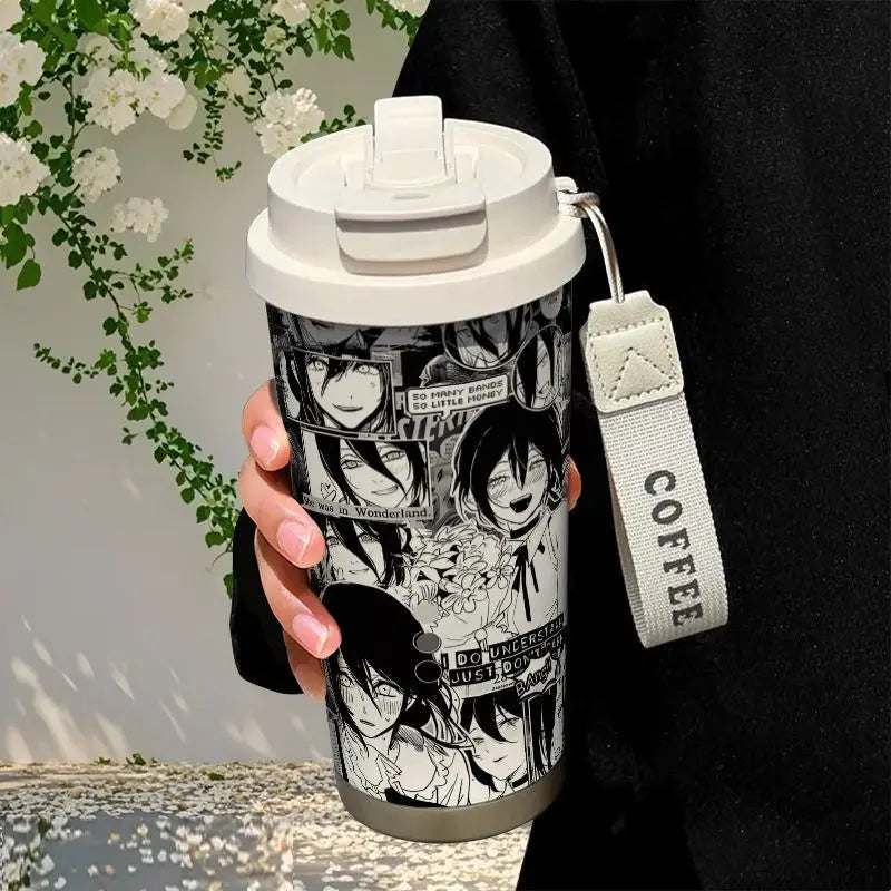 Anime Cosplay Chainsaw Man Reze Thermos Cup Stainless Steel Straw Double Drink Large Capacity Coffee Cup Student