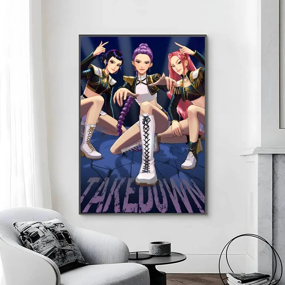 Cartoon Movie K-Pop Demon Hunters-A Poster Canvas painting poster with prints Home bedroom living room decoration gift