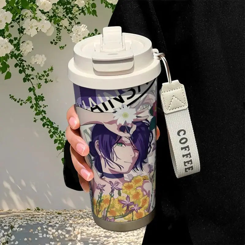 Anime Cosplay Chainsaw Man Reze Thermos Cup Stainless Steel Straw Double Drink Large Capacity Coffee Cup Student