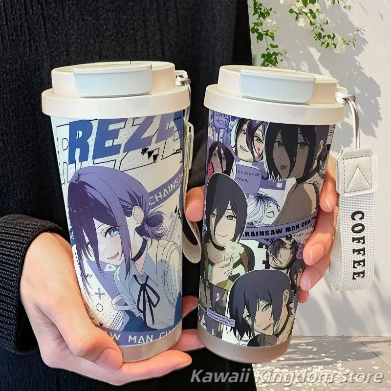 Anime Cosplay Chainsaw Man Reze Thermos Cup Stainless Steel Straw Double Drink Large Capacity Coffee Cup Student