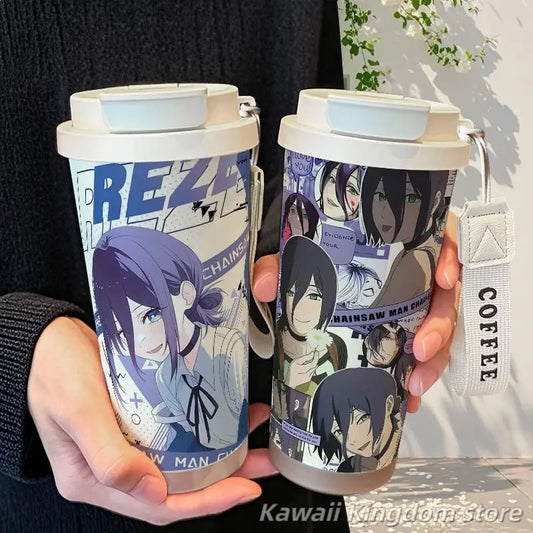 Anime Cosplay Chainsaw Man Reze Thermos Cup Stainless Steel Straw Double Drink Large Capacity Coffee Cup Student
