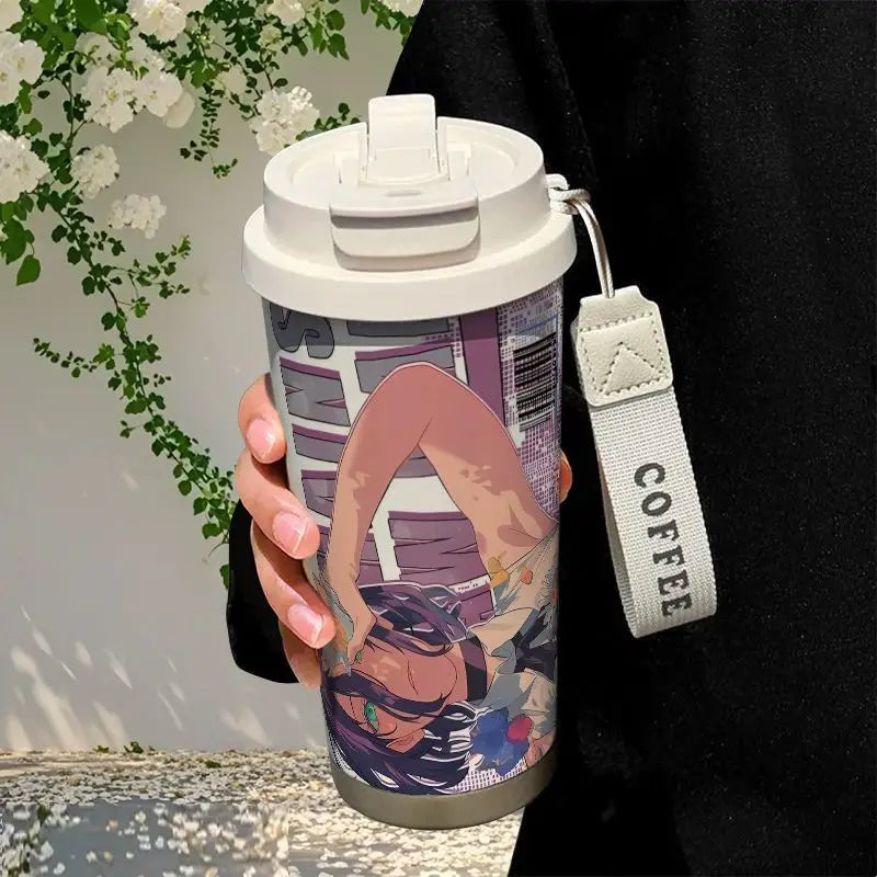 Anime Cosplay Chainsaw Man Reze Thermos Cup Stainless Steel Straw Double Drink Large Capacity Coffee Cup Student