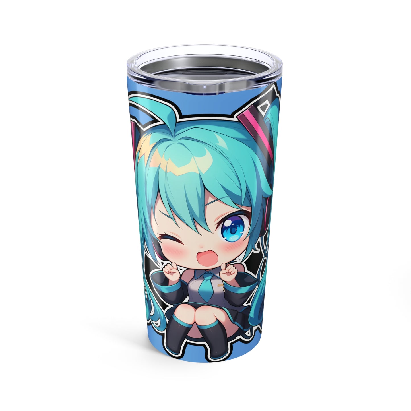 Chibi Anime Girl Stainless Steel 20oz Tumbler — Cute Blue Vocaloid-Inspired Design