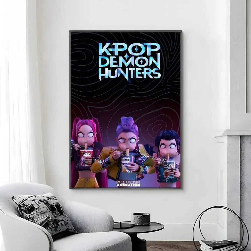 Cartoon Movie K-Pop Demon Hunters-A Poster Canvas painting poster with prints Home bedroom living room decoration gift