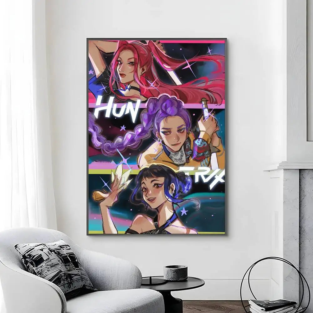 Cartoon Movie K-Pop Demon Hunters-A Poster Canvas painting poster with prints Home bedroom living room decoration gift