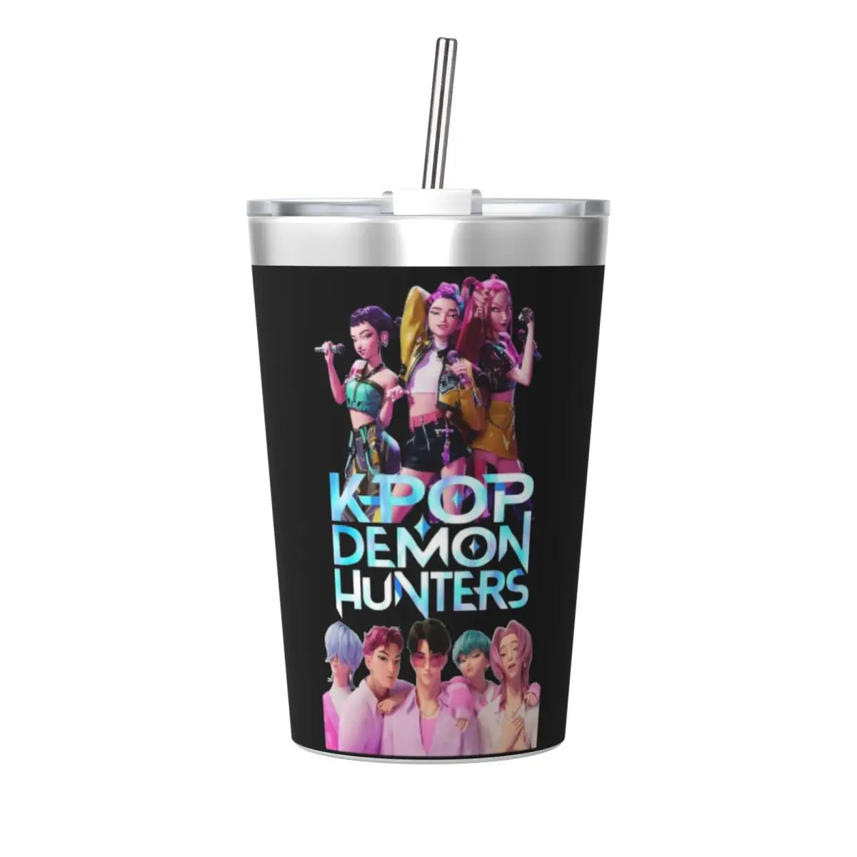 Saja Boys Demon Kpop Demon Hunters Tumbler With Straw For Kids Stainless Steel Travel Mug Double Wall Vacuum Insulated 12oz