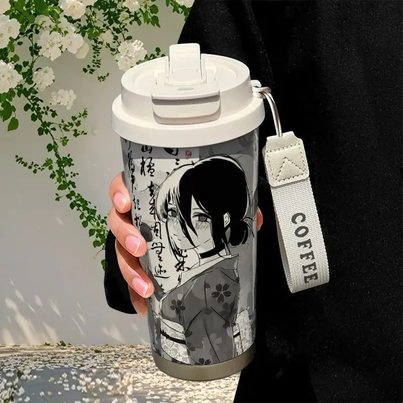 Anime Cosplay Chainsaw Man Reze Thermos Cup Stainless Steel Straw Double Drink Large Capacity Coffee Cup Student