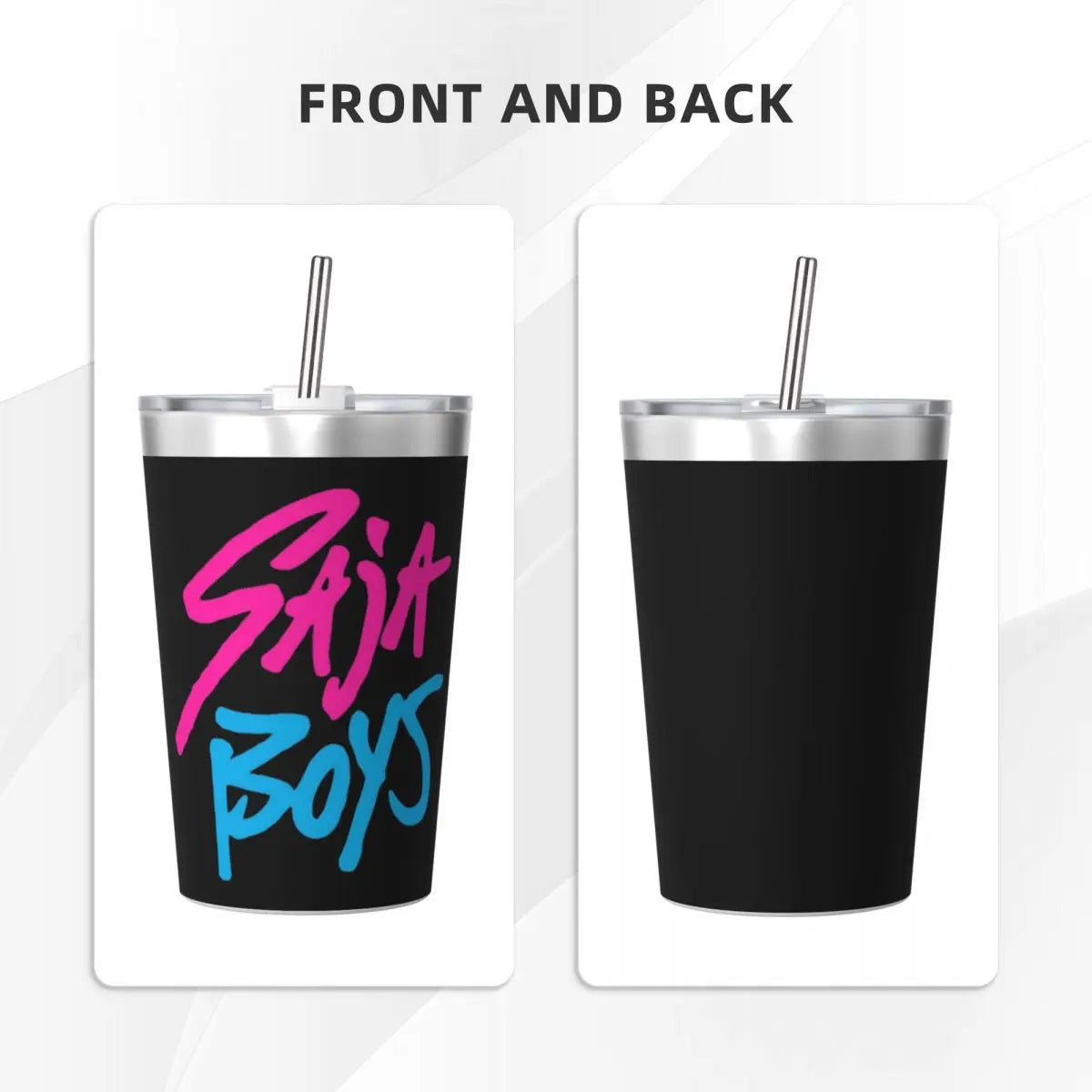 Saja Boys Demon Kpop Demon Hunters Tumbler With Straw For Kids Stainless Steel Travel Mug Double Wall Vacuum Insulated 12oz