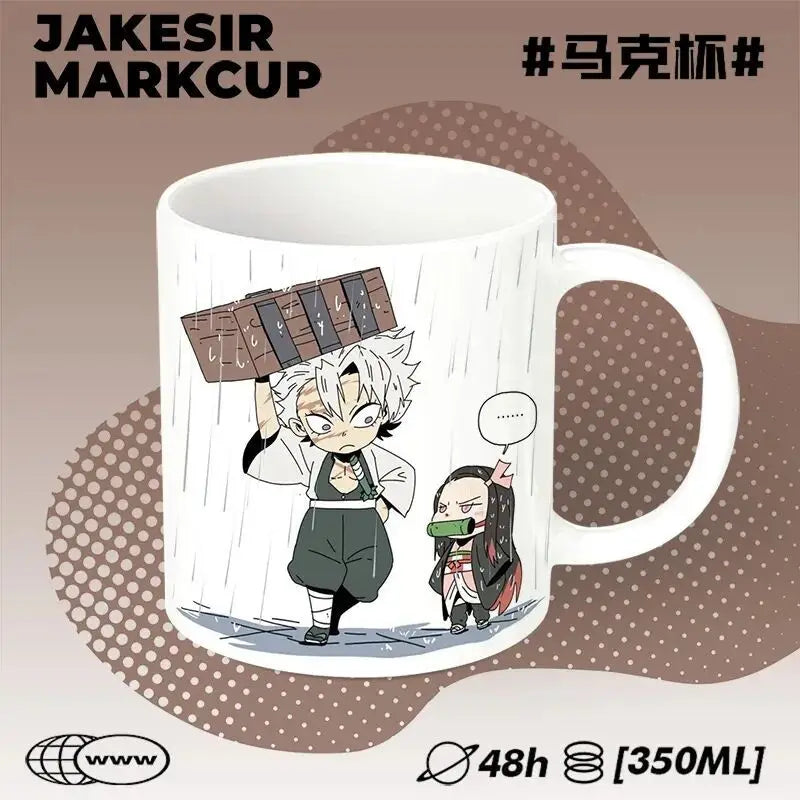 Creative Demon SlayerQ Edition Kanroji Mitsuri Tokitou Muichirou Nezuko Cute Anime Cartoon Pattern Fashion Ceramic Water Cup