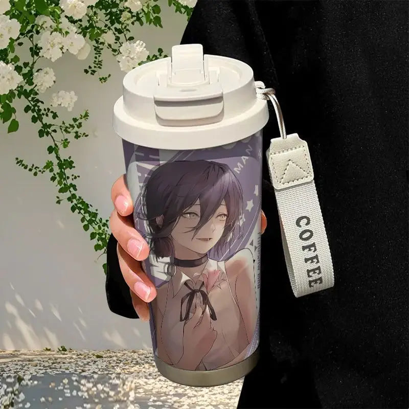 Anime Cosplay Chainsaw Man Reze Thermos Cup Stainless Steel Straw Double Drink Large Capacity Coffee Cup Student