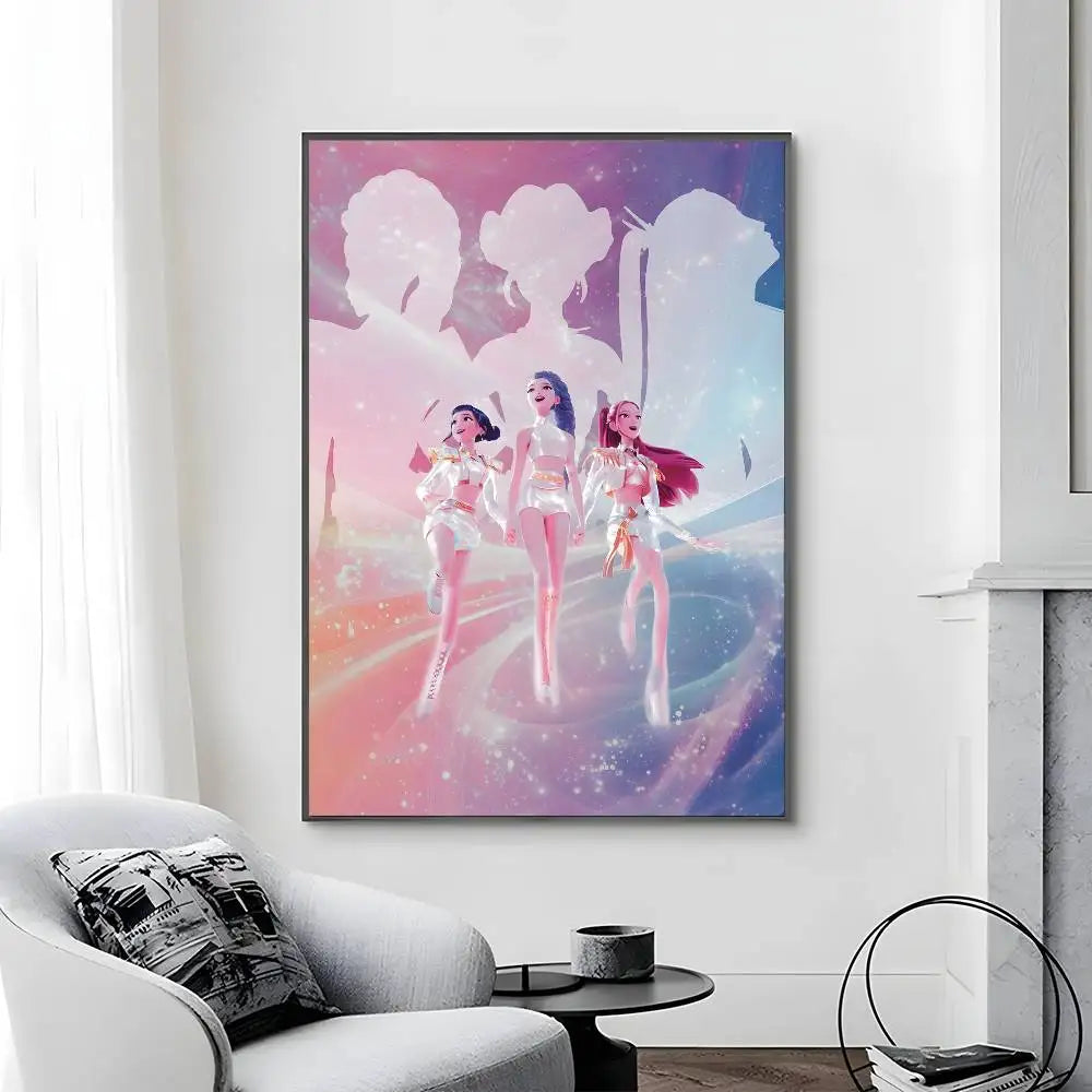 Cartoon Movie K-Pop Demon Hunters-A Poster Canvas painting poster with prints Home bedroom living room decoration gift