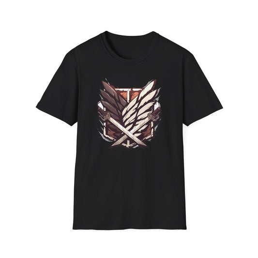 Anime Scout Emblem T-Shirt — Dark Silhouette & Feather Crest Graphic Tee