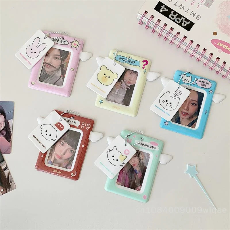 3" Photo Card Holder with Wings  - Cute PVC Display Sleeve for K-Pop Collection, ID & & Campus Card〔YY33〕