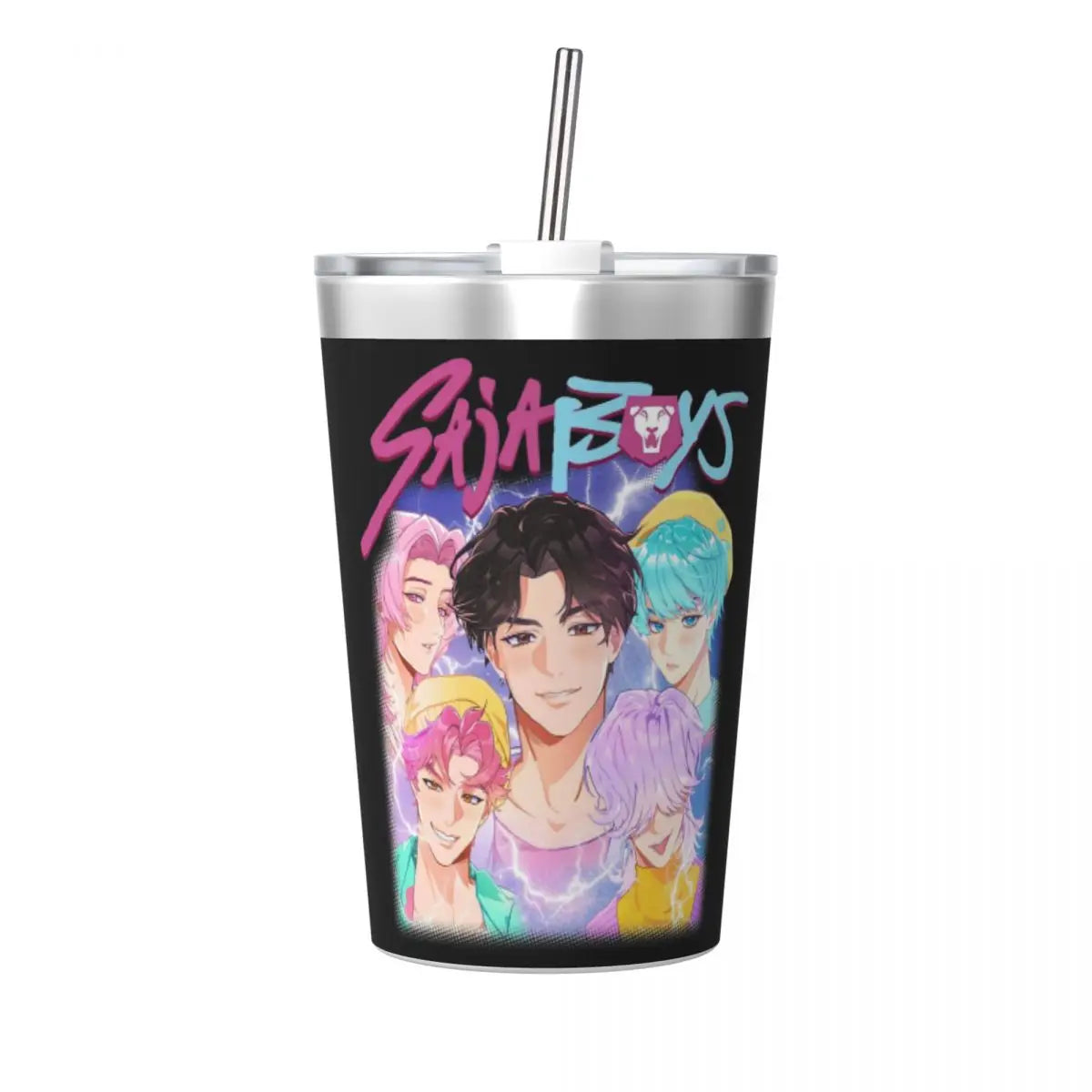 Kpop Demon Hunters Saja Boys 12oz Tumbler Stainless Steel Double Wall Vacuum Insulated Mug Cups With Straw for Cold Hot