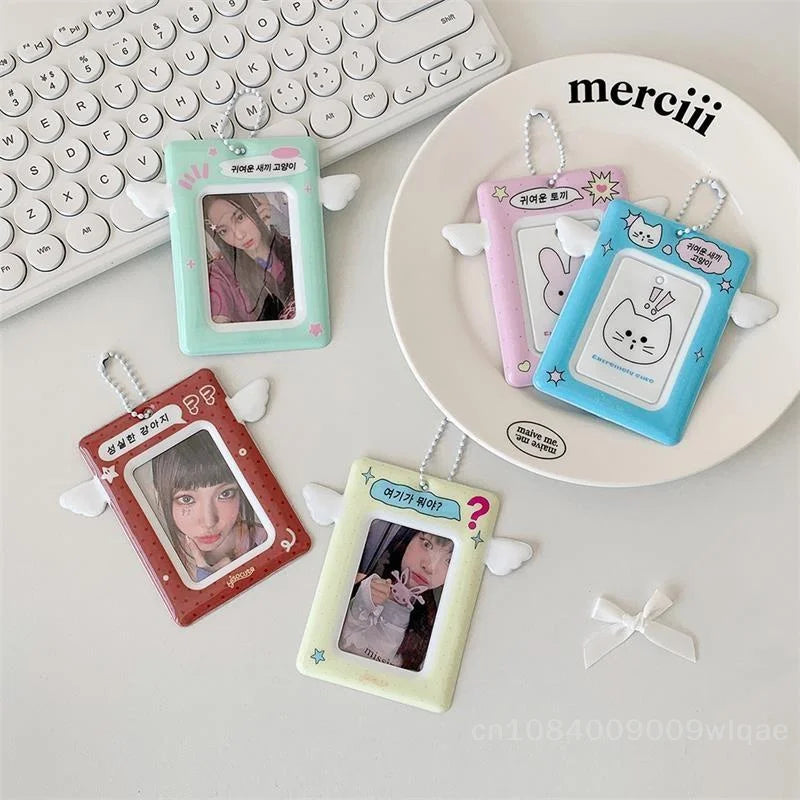 3" Photo Card Holder with Wings  - Cute PVC Display Sleeve for K-Pop Collection, ID & & Campus Card〔YY33〕