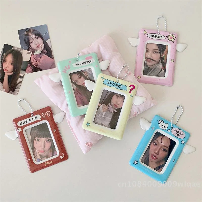 3" Photo Card Holder with Wings  - Cute PVC Display Sleeve for K-Pop Collection, ID & & Campus Card〔YY33〕