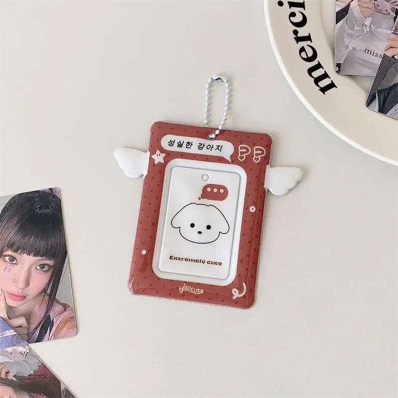 3" Photo Card Holder with Wings  - Cute PVC Display Sleeve for K-Pop Collection, ID & & Campus Card〔YY33〕