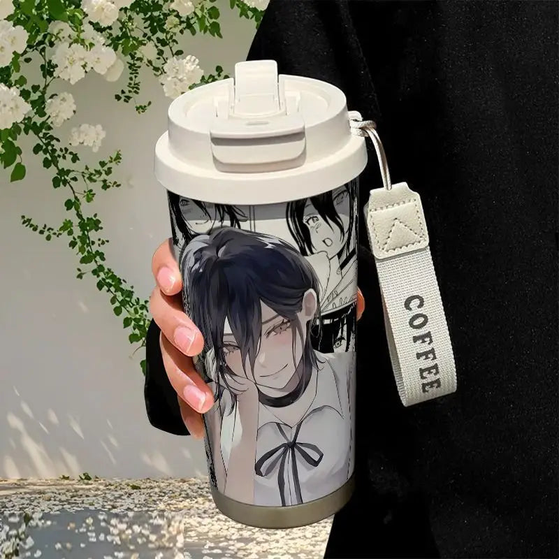 Anime Cosplay Chainsaw Man Reze Thermos Cup Stainless Steel Straw Double Drink Large Capacity Coffee Cup Student