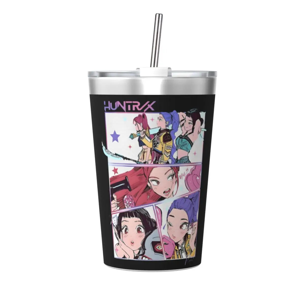Saja Boys Demon Kpop Demon Hunters Tumbler With Straw For Kids Stainless Steel Travel Mug Double Wall Vacuum Insulated 12oz