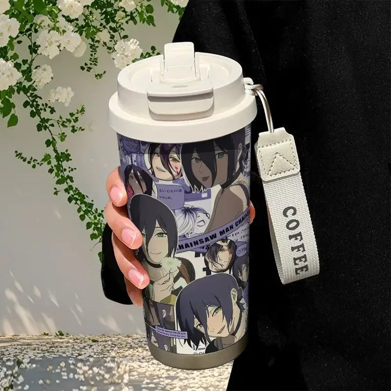 Anime Cosplay Chainsaw Man Reze Thermos Cup Stainless Steel Straw Double Drink Large Capacity Coffee Cup Student