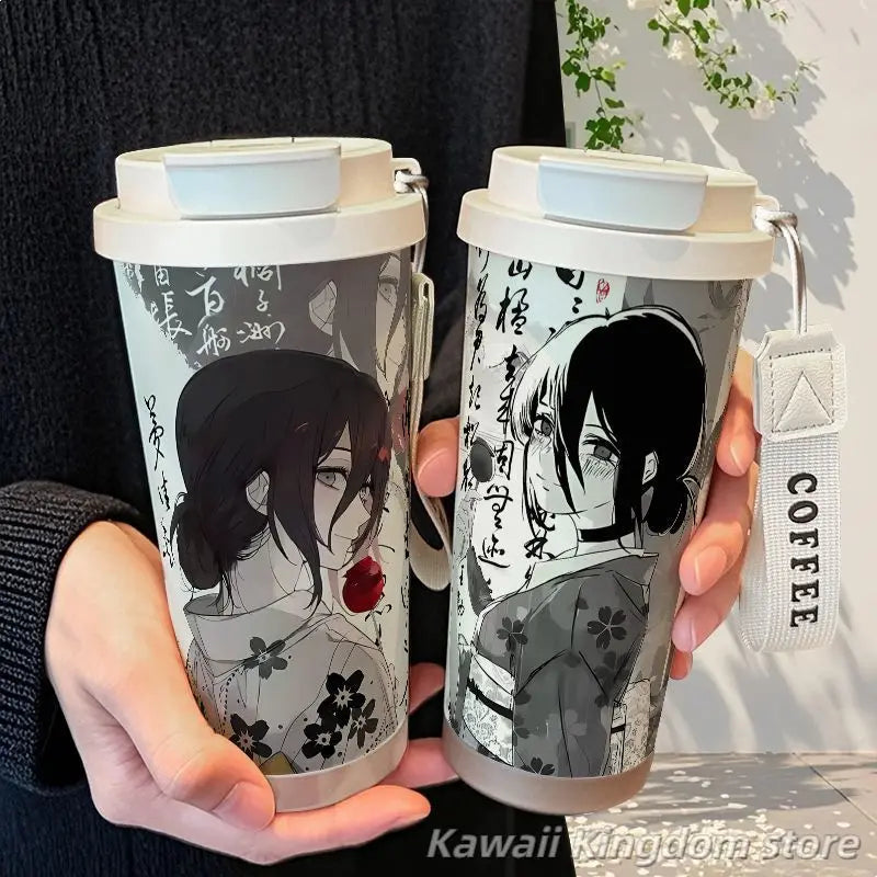 Anime Cosplay Chainsaw Man Reze Thermos Cup Stainless Steel Straw Double Drink Large Capacity Coffee Cup Student