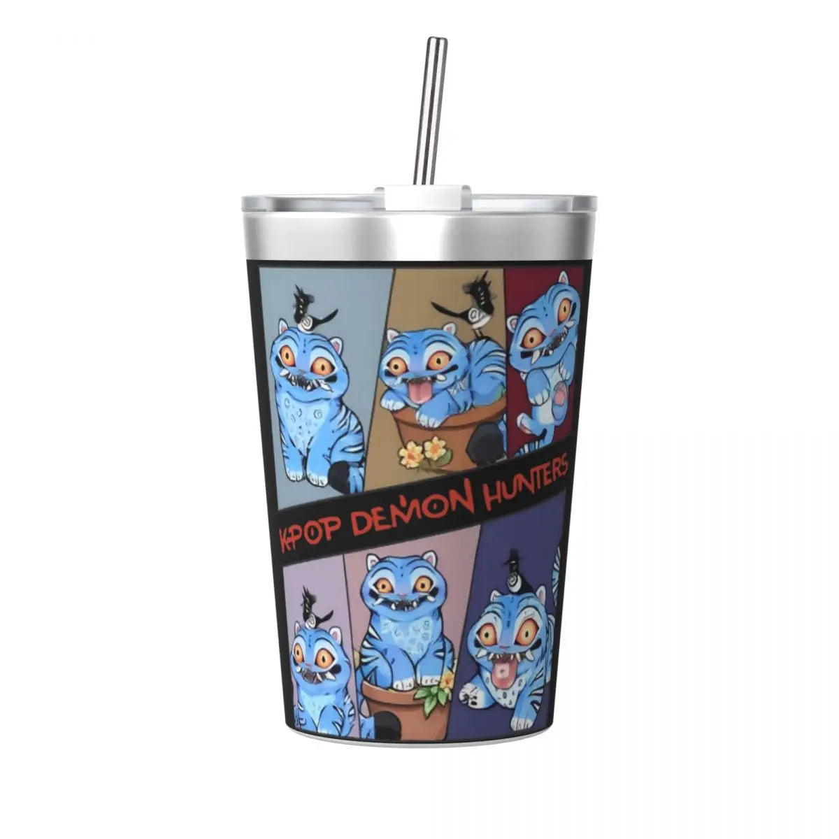 Saja Boys Demon Kpop Demon Hunters Tumbler With Straw For Kids Stainless Steel Travel Mug Double Wall Vacuum Insulated 12oz