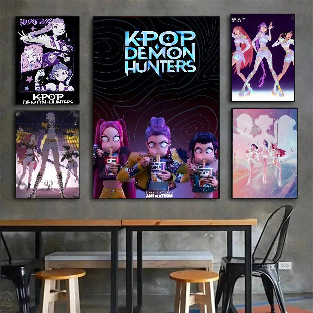 Cartoon Movie K-Pop Demon Hunters-A Poster Canvas painting poster with prints Home bedroom living room decoration gift
