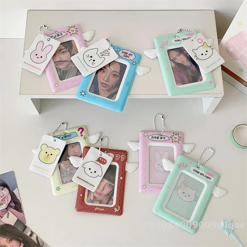 3" Photo Card Holder with Wings  - Cute PVC Display Sleeve for K-Pop Collection, ID & & Campus Card〔YY33〕