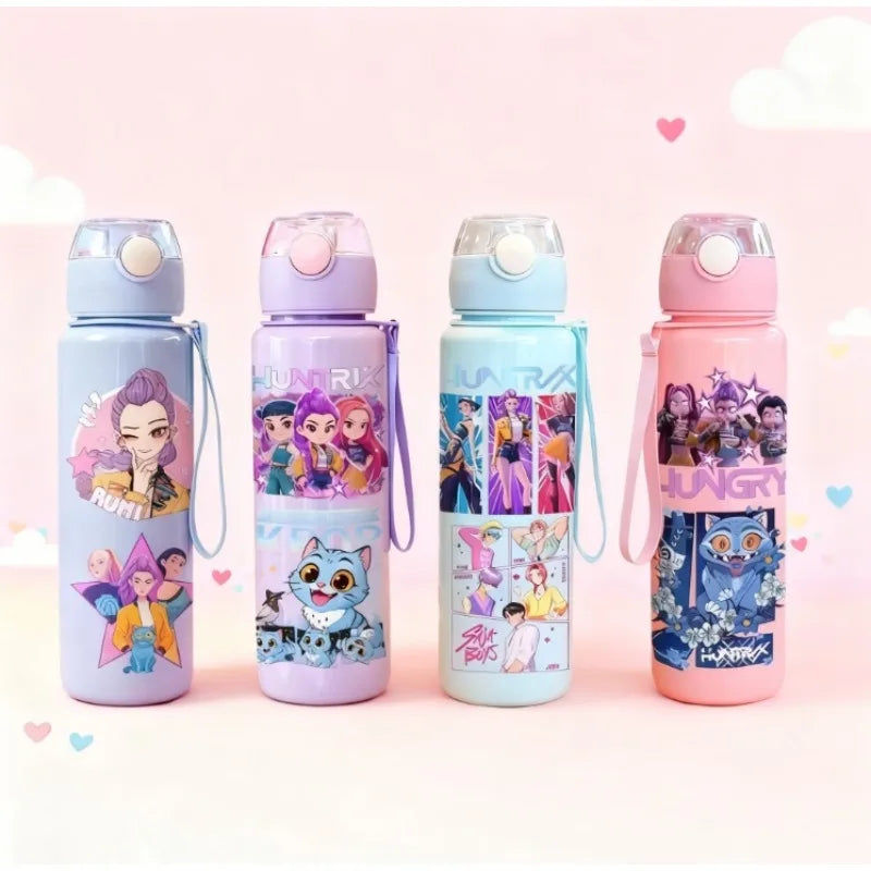K Pop Demon Hunters 700ML Girls Water Cup Cartoon Water Bottle Boys Sport Leak Proof Plastic Cup Kids Cute Birthday Gifts
