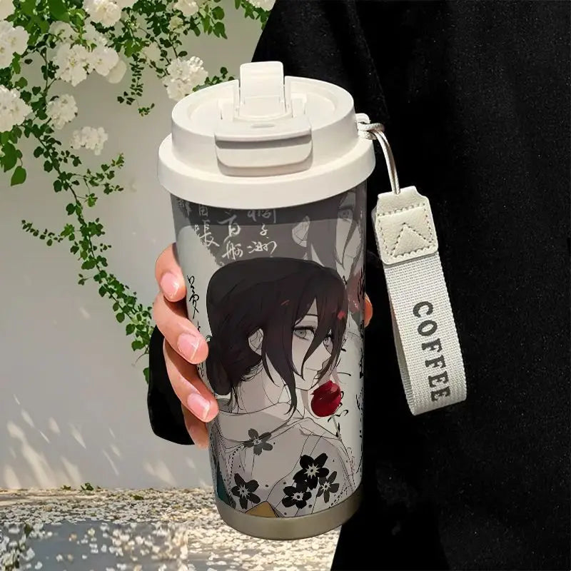 Anime Cosplay Chainsaw Man Reze Thermos Cup Stainless Steel Straw Double Drink Large Capacity Coffee Cup Student