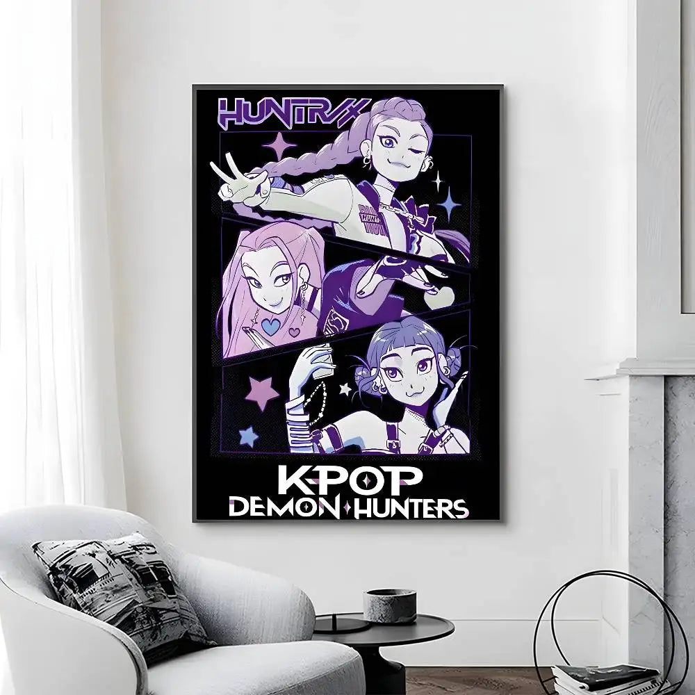 Cartoon Movie K-Pop Demon Hunters-A Poster Canvas painting poster with prints Home bedroom living room decoration gift