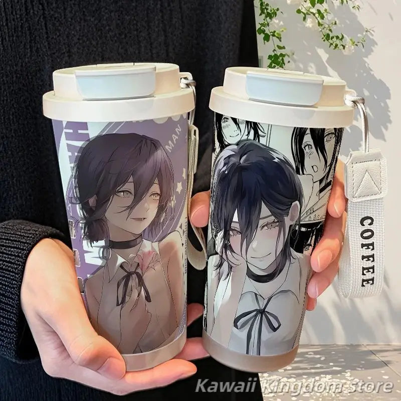 Anime Cosplay Chainsaw Man Reze Thermos Cup Stainless Steel Straw Double Drink Large Capacity Coffee Cup Student