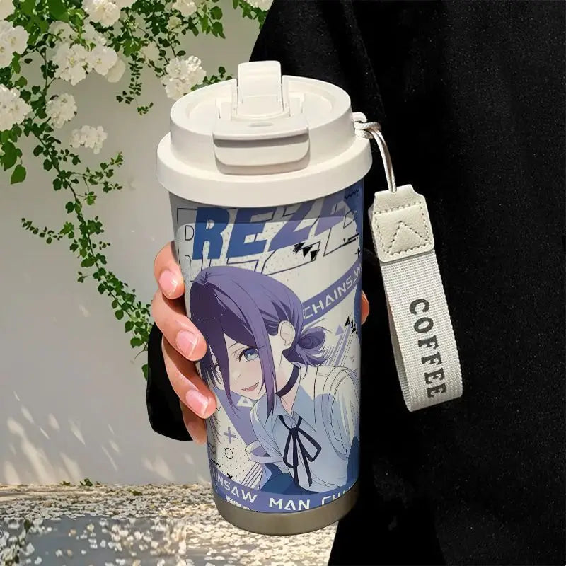 Anime Cosplay Chainsaw Man Reze Thermos Cup Stainless Steel Straw Double Drink Large Capacity Coffee Cup Student