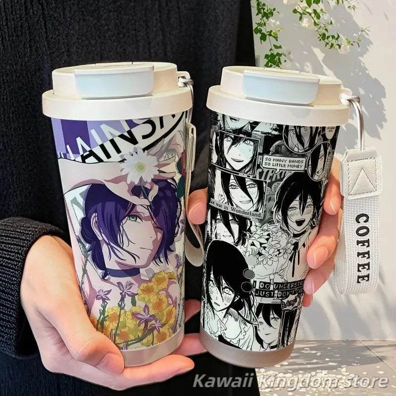 Anime Cosplay Chainsaw Man Reze Thermos Cup Stainless Steel Straw Double Drink Large Capacity Coffee Cup Student