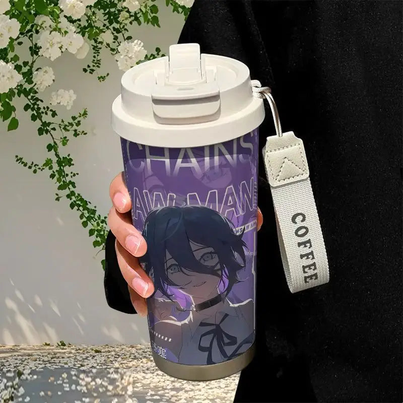 Anime Cosplay Chainsaw Man Reze Thermos Cup Stainless Steel Straw Double Drink Large Capacity Coffee Cup Student