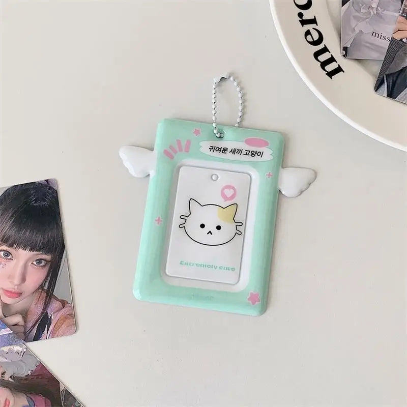 3" Photo Card Holder with Wings  - Cute PVC Display Sleeve for K-Pop Collection, ID & & Campus Card〔YY33〕